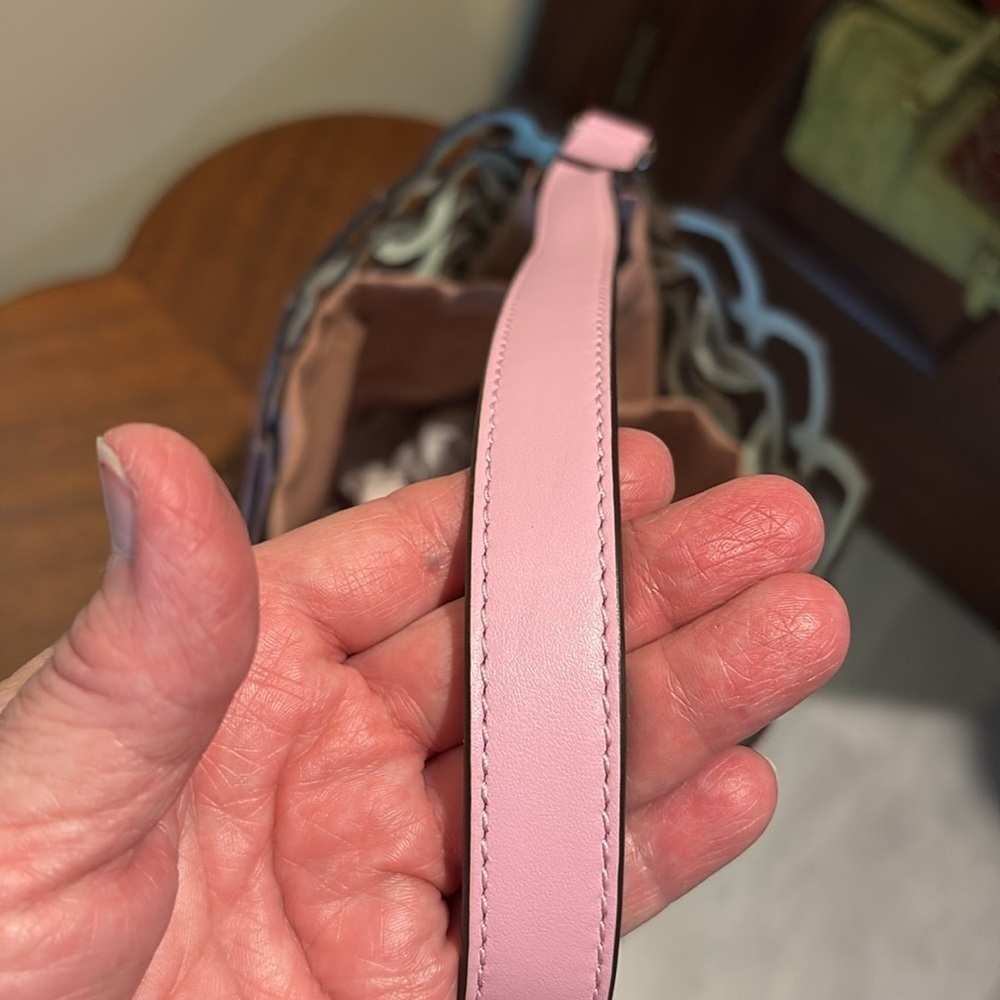 Kate Spade. Leather lace shoulder bag.  Easter basket.  Violet/off-white cut out - Picture 8 of 13